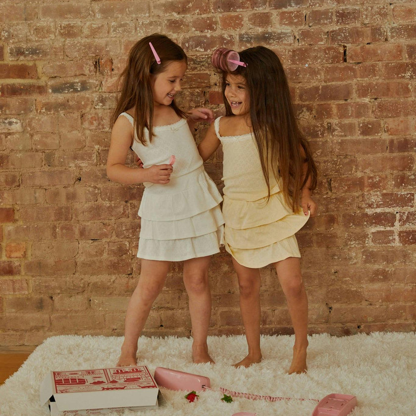 Lizzie Pastel Yellow With White Lace Heart Pointelle Tank