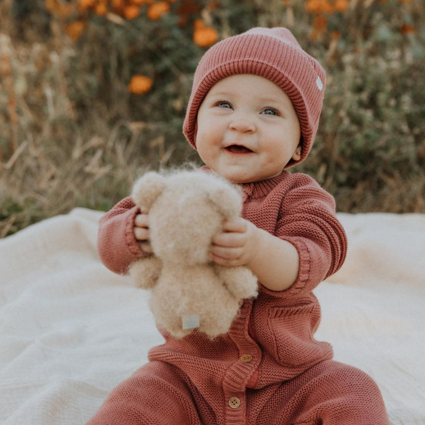 Penelope Garter Stitch Romper in Rosewood