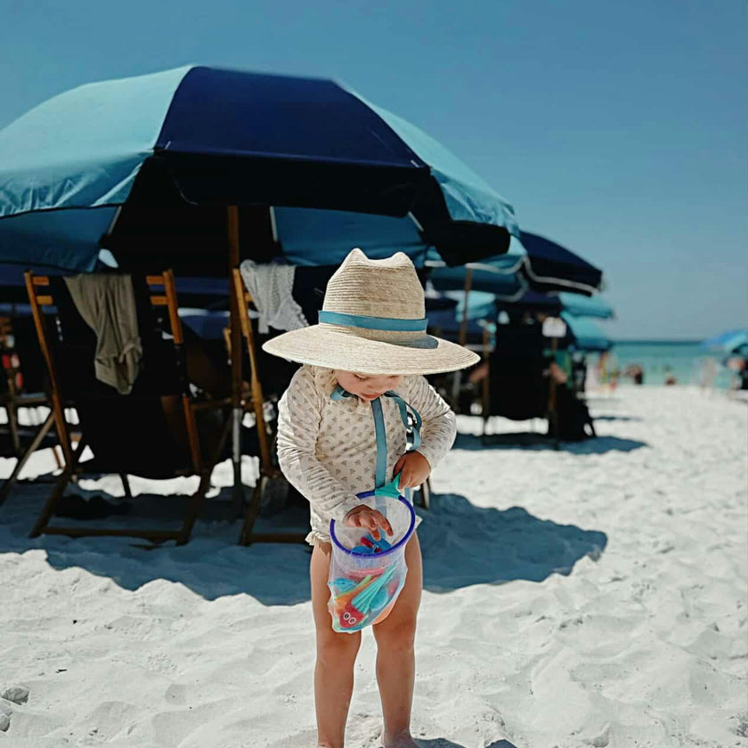 Mommy & Me Sun Hat Set - Hollyhock & Petunia - Long Olive Green Grosgrain Ribbon