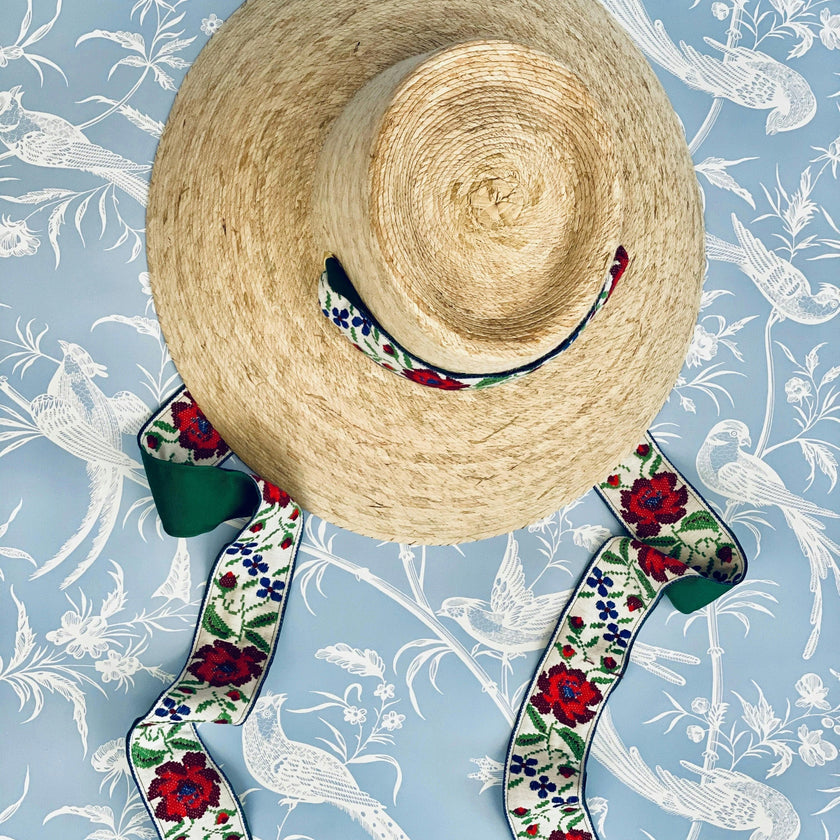 Wildflower Sun Hat (PreOrder Shipping June 15th) - Red Wide & Short Grosgrain Ribbon