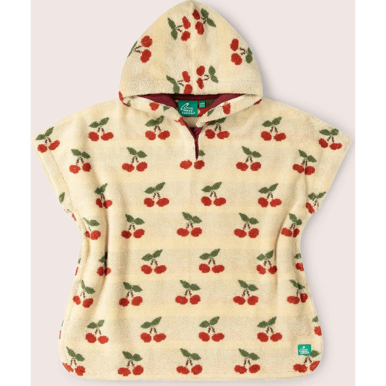 Little Cherries Baby Towel Poncho, Cream