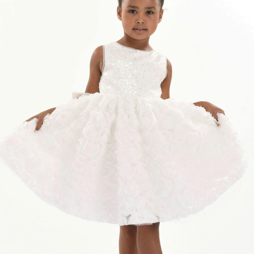 White Kreisler Sequin Bow Rose Dress