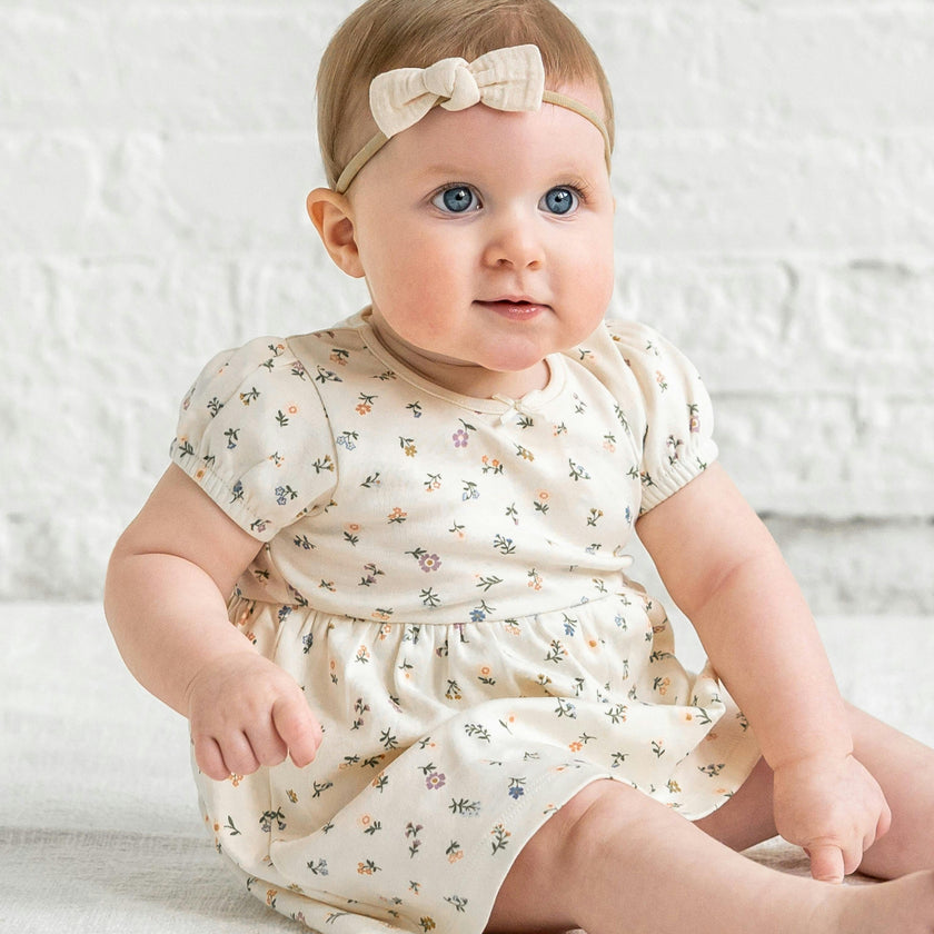 Rhoda Puff Sleeve Bodysuit Dress - Petaline Floral / Fog + Fern