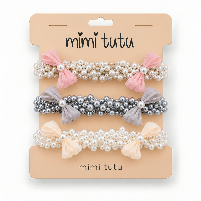 Pearl Cluster Bow Scrunchie Set