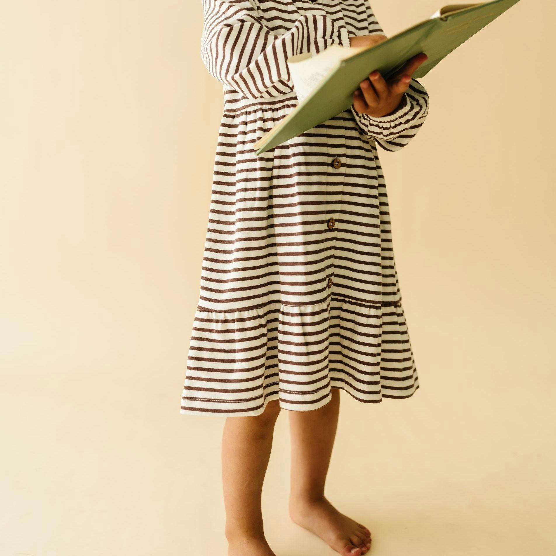 Organic Tiered Dress - Plum Stripes