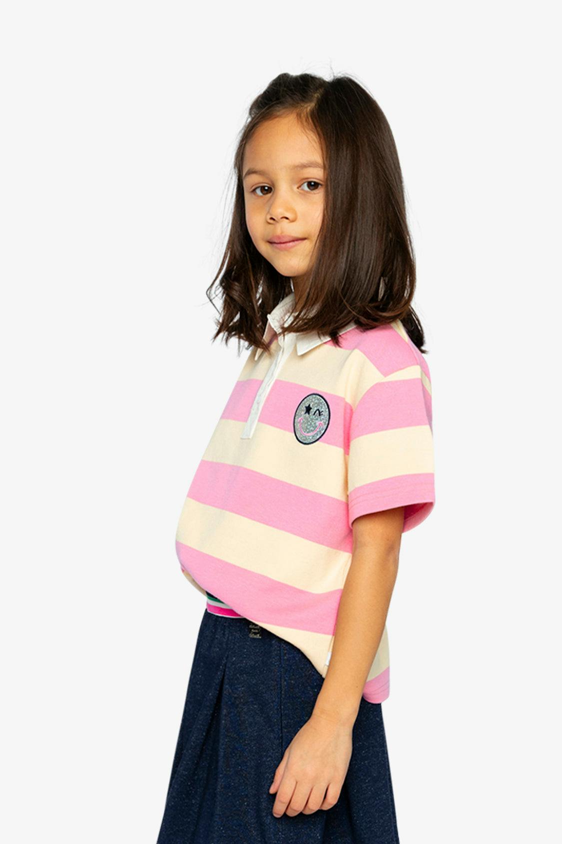 Polo Top Pink And Beige Stripes