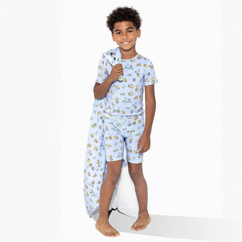 Easter Bunny Blue Bamboo Blanket