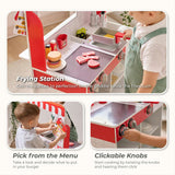 Teamson Kids Flip & Fry Wooden Burger Shop with 29 Pcs Accessories