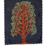 Handmade Navy Silk Table Runner Tree of Life Embroidery and Hand Beading - 18"x72"
