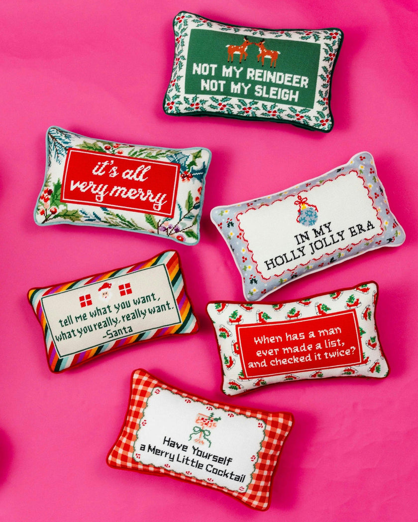 Holly Jolly Era Needlepoint Pillow