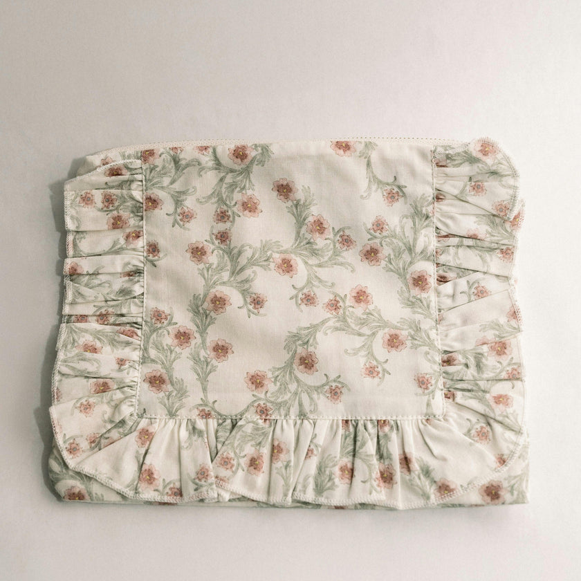 Lilac Vine Scroll Timeless Floral Ruffle Zipper Pouch