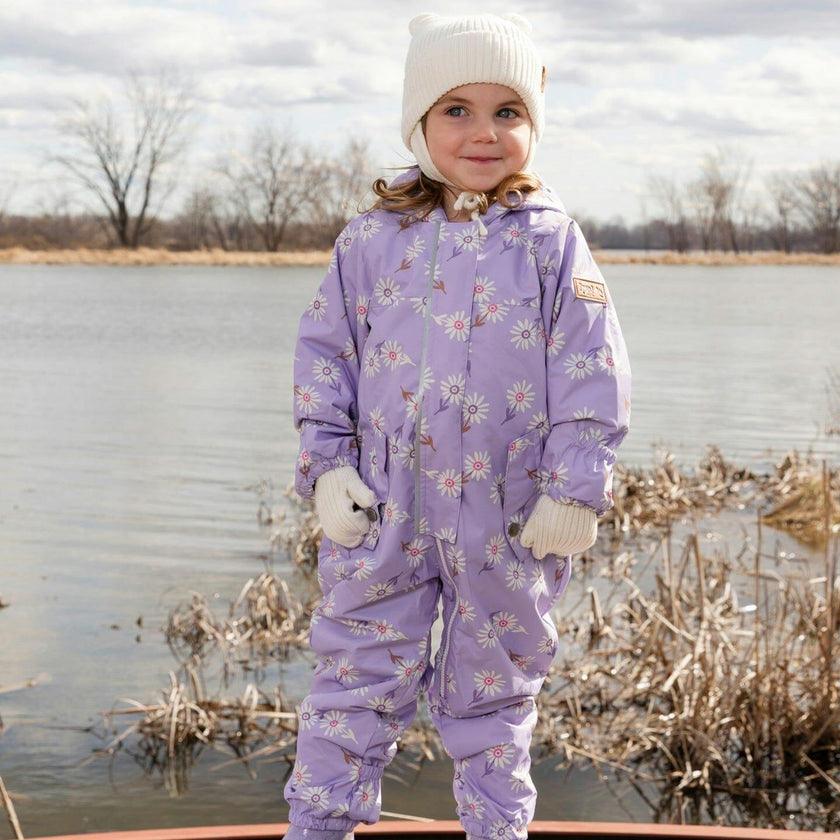 Baby Mid-Season One-Piece Outerwear With Hat Purple Daisy Print