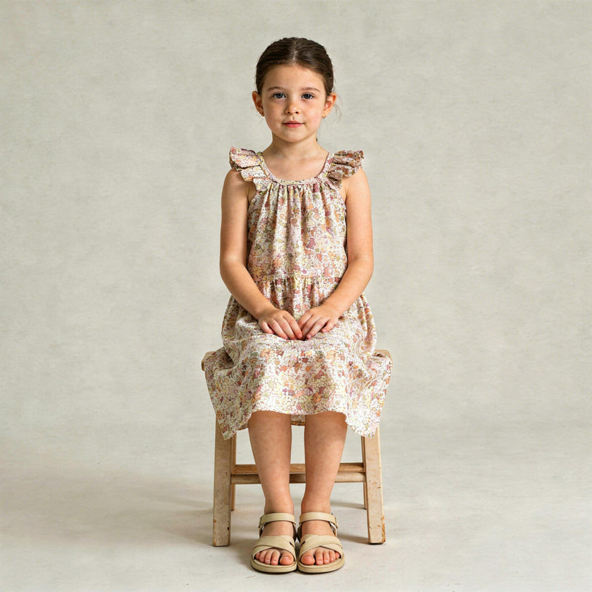 Organic Ruffle Tiered Dress - Pastel Bloom