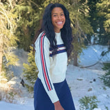 women's navy and red stripe cropped knit sweater