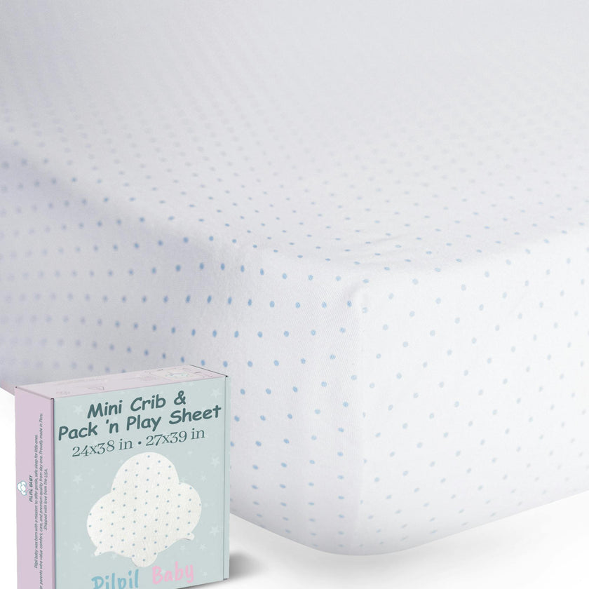 Peruvian Pima Cotton Mini Crib & Pack 'n Play Fitted Sheet – Blue Dots