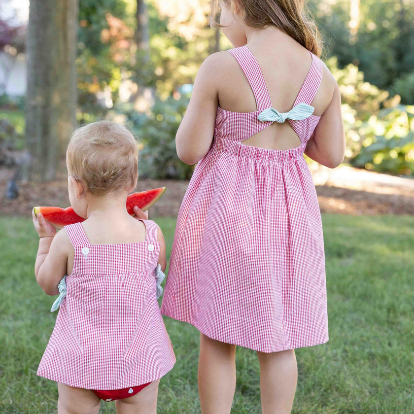 Check Seersucker Dress With Watermelon