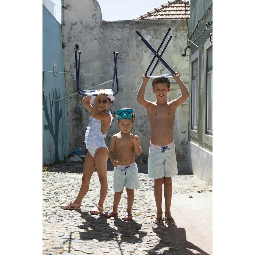 Pastel stripes surfer swim shorts
