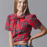 Organic Puff Sleeve Bow Neck Top