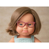 Colourful Edition Collection - Baby Doll Caucasian Girl with Down Syndrome with Glasses 15'' (turquoise rompers)