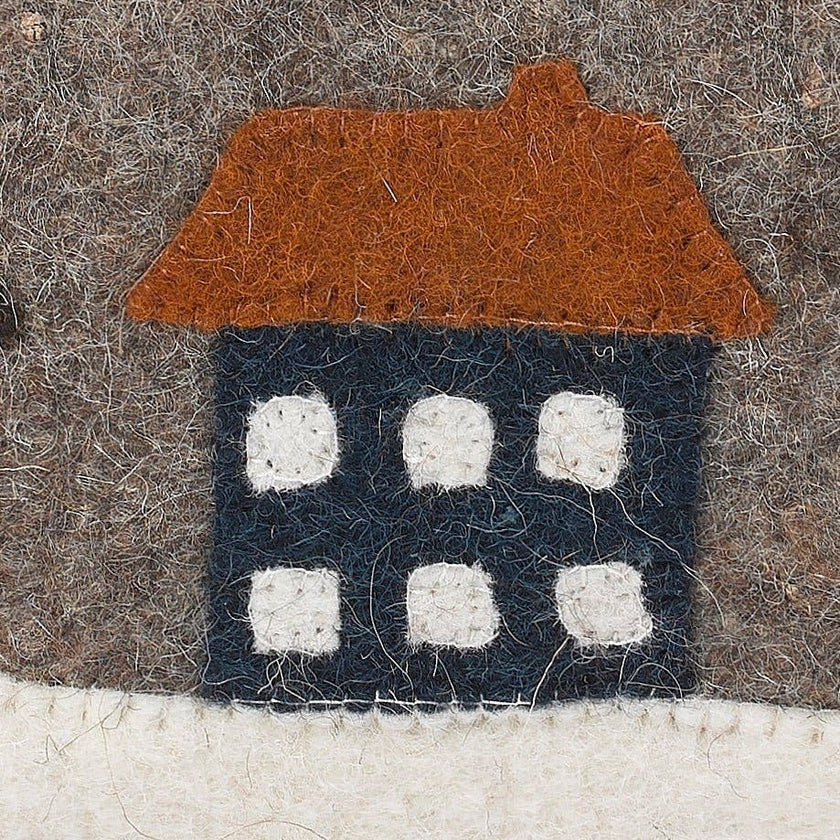 Hand Felted Wool Christmas Pillow Cover, Sleigh Village‚ 12"x24"Arcadia Home