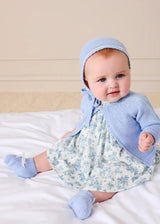 Audrey Toile Capped Sleeve Hand Smocked Dress with Bloomers in Blue (3-12mths)