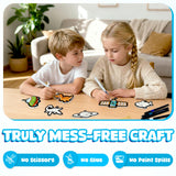 Aqua Fluffs Mess-Free 3D Art Kit for Kids Double-Sided Water-Activated Craft with Dinosaur & Space Designs, No Glue or Paint, Creative Activity Ages 3–8