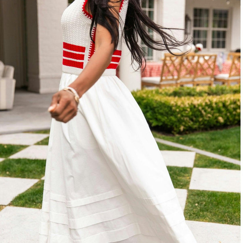 Lisbon Dress in Ivory & Firework Red
