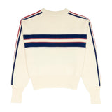 women's navy and red stripe cropped knit sweater