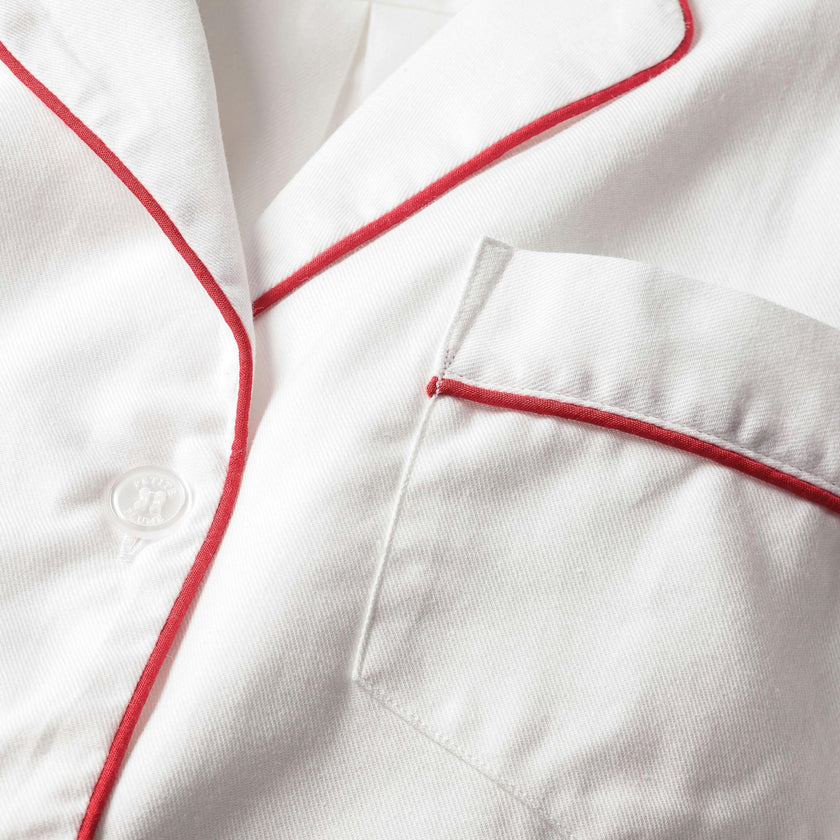 Kid's Twill Pajama Set in White with Red Piping