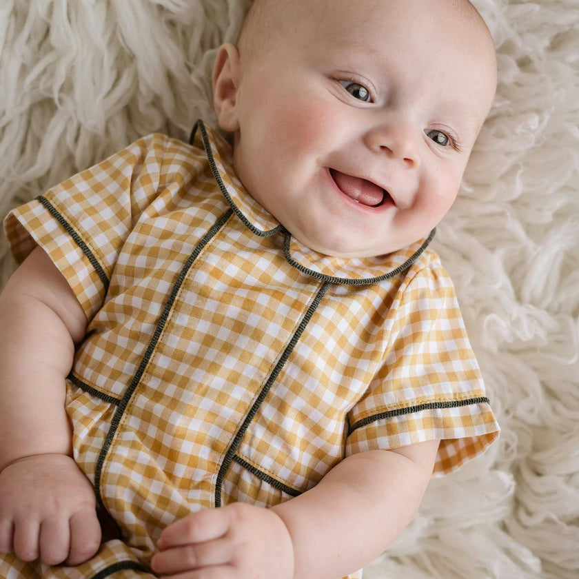 Yellow Gingham Bubble Romper