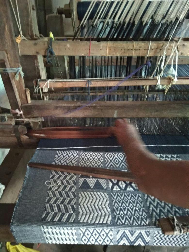 Artisan Hand Loomed Cotton Table Runner - Indigo Blocks - 18"x96"
