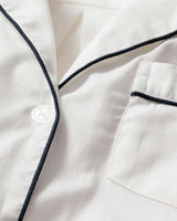 Men's Twill Pajama Short Set in White with Navy Piping