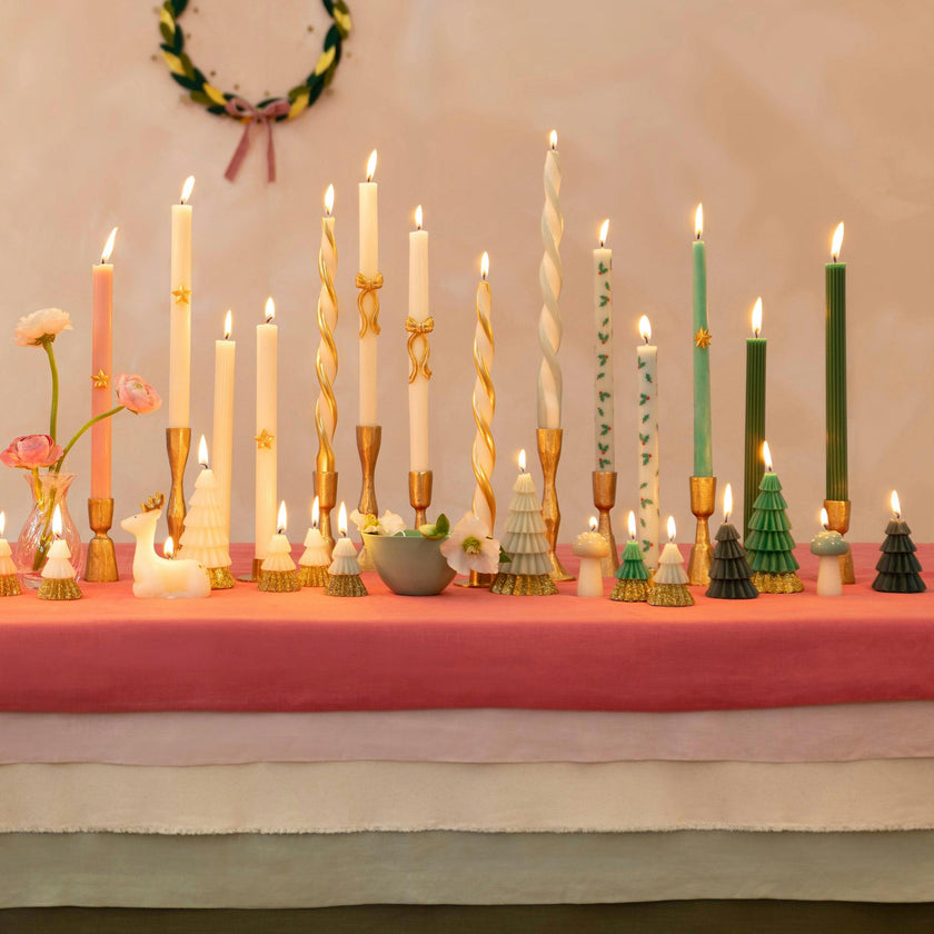 Gold Stripy Bow Table Candles