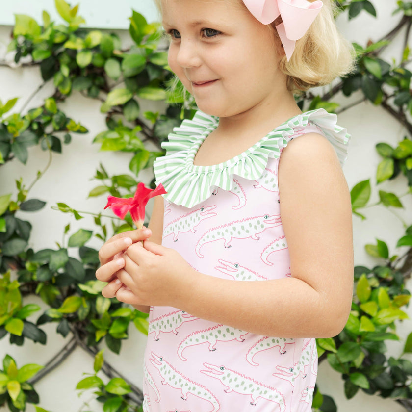 Ruffled One Piece Swimsuit - Pink Alligator Alley