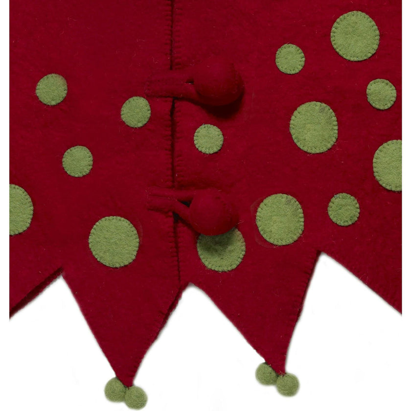 Handmade Felt Jester Red and Green Christmas Tree Skirt 60" Arcadia Home