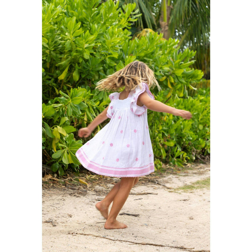 Serena Girl's Tassel Dress White Pink Frangipani, Pink