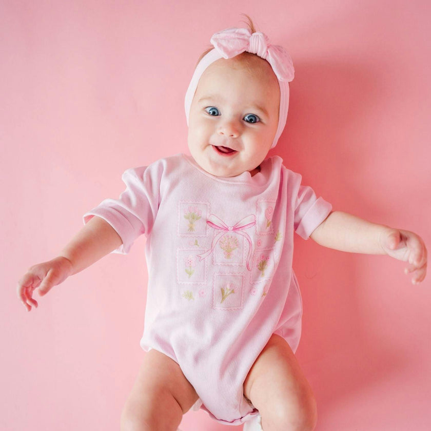 Bouquet Bow Short Sleeve Romper - Ballet