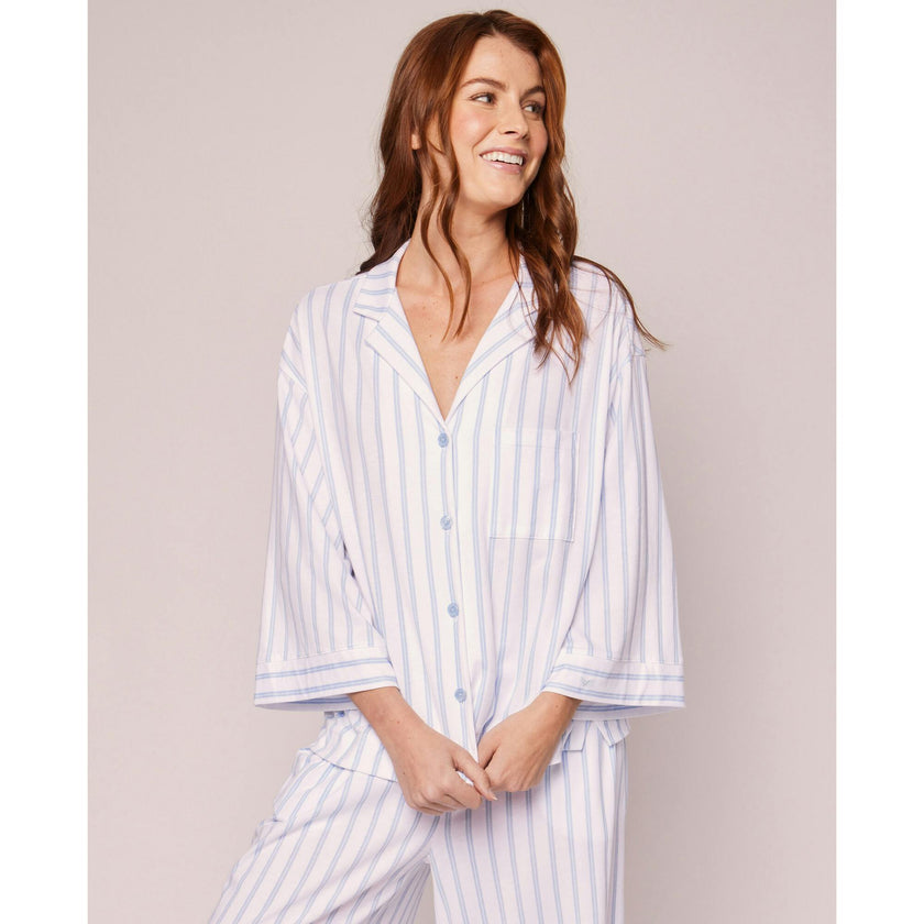 The Olivia Wide Leg Pima Pajama Set in Navy
