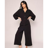 The Olivia Wide Leg Pima Pajama Set in Periwinkle Stripe