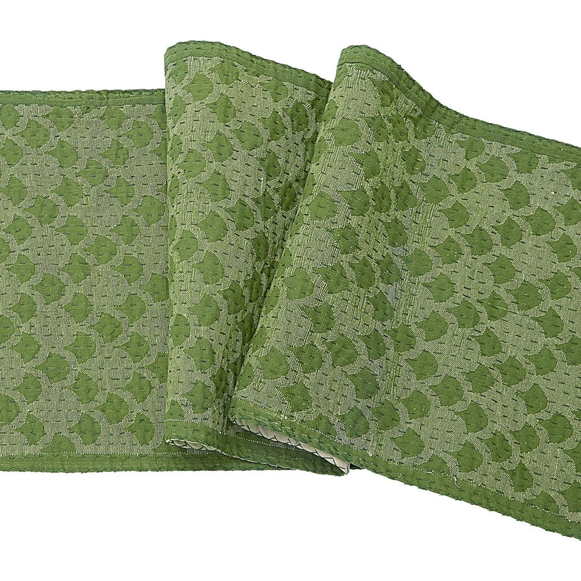 Artisan Hand Loomed Cotton Table Runner - Green Ginkgo - 18"x96" Arcadia Home