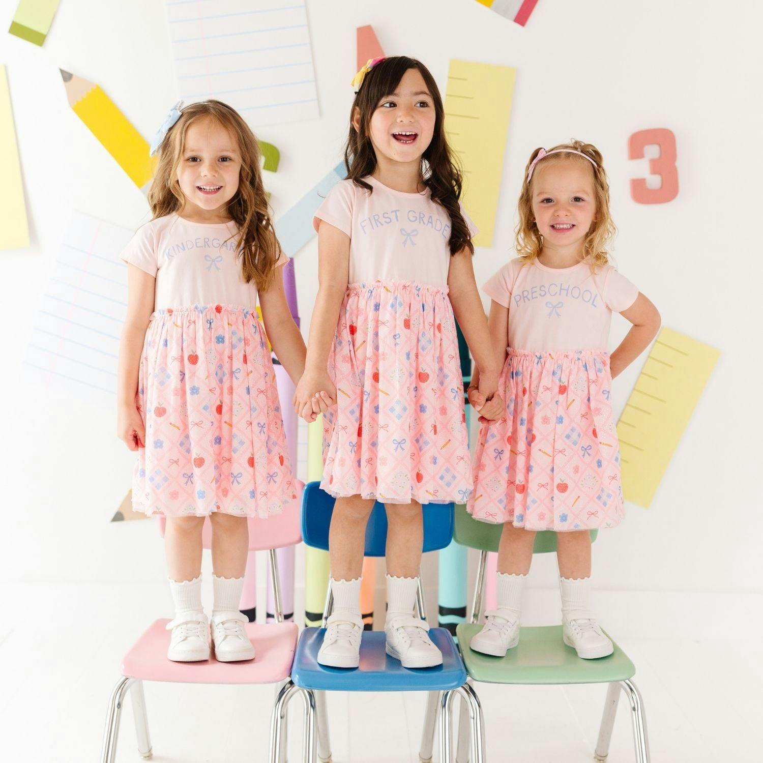 Back To School Trellis Kindergarten Short Sleeve Tutu Dress