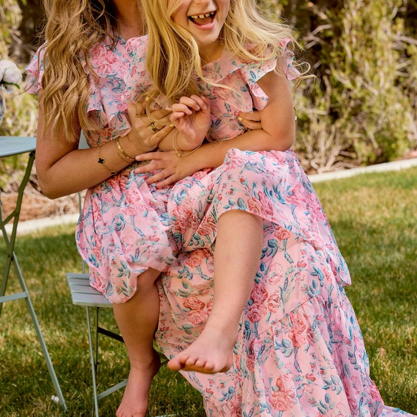 Trixie Dress in Pink Sketched Flower Chiffon