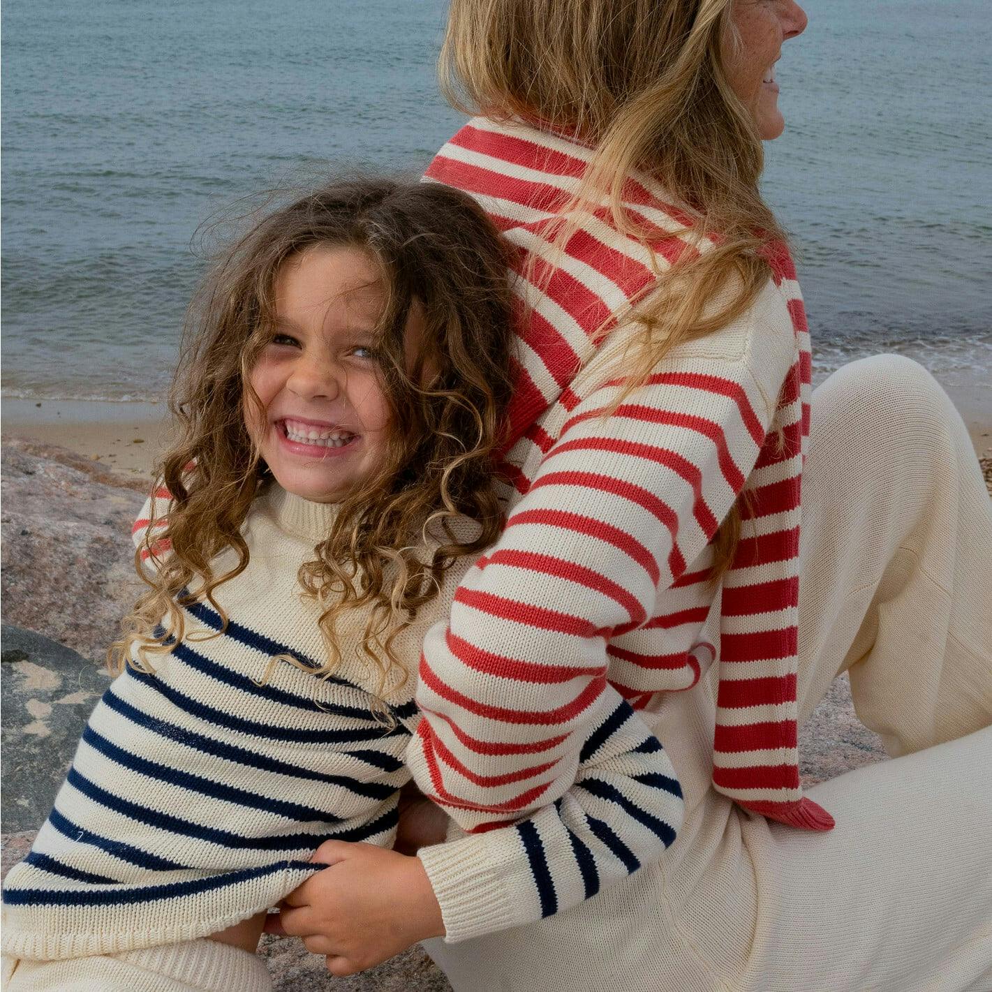 Women's Cream And Red Stripe Cropped Sweater