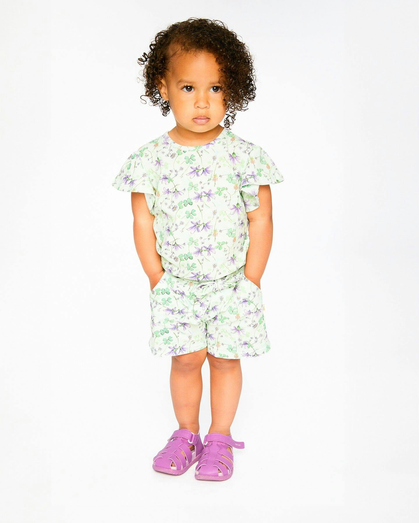 Jersey T-Shirt Green Printed Flowers