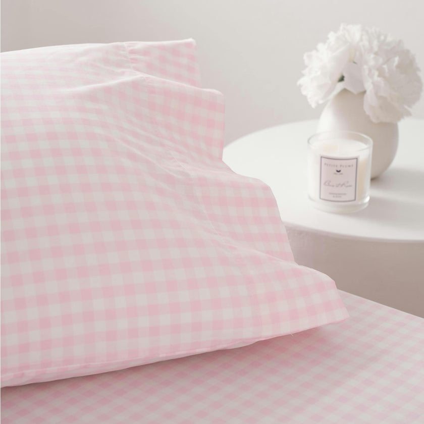 Luxe Premium Cotton Pink Gingham Bed Sheets