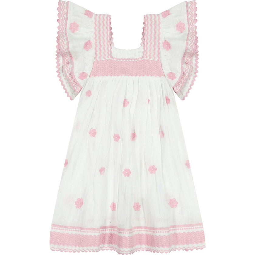 Serena Girl's Tassel Dress White Pink Frangipani, Pink