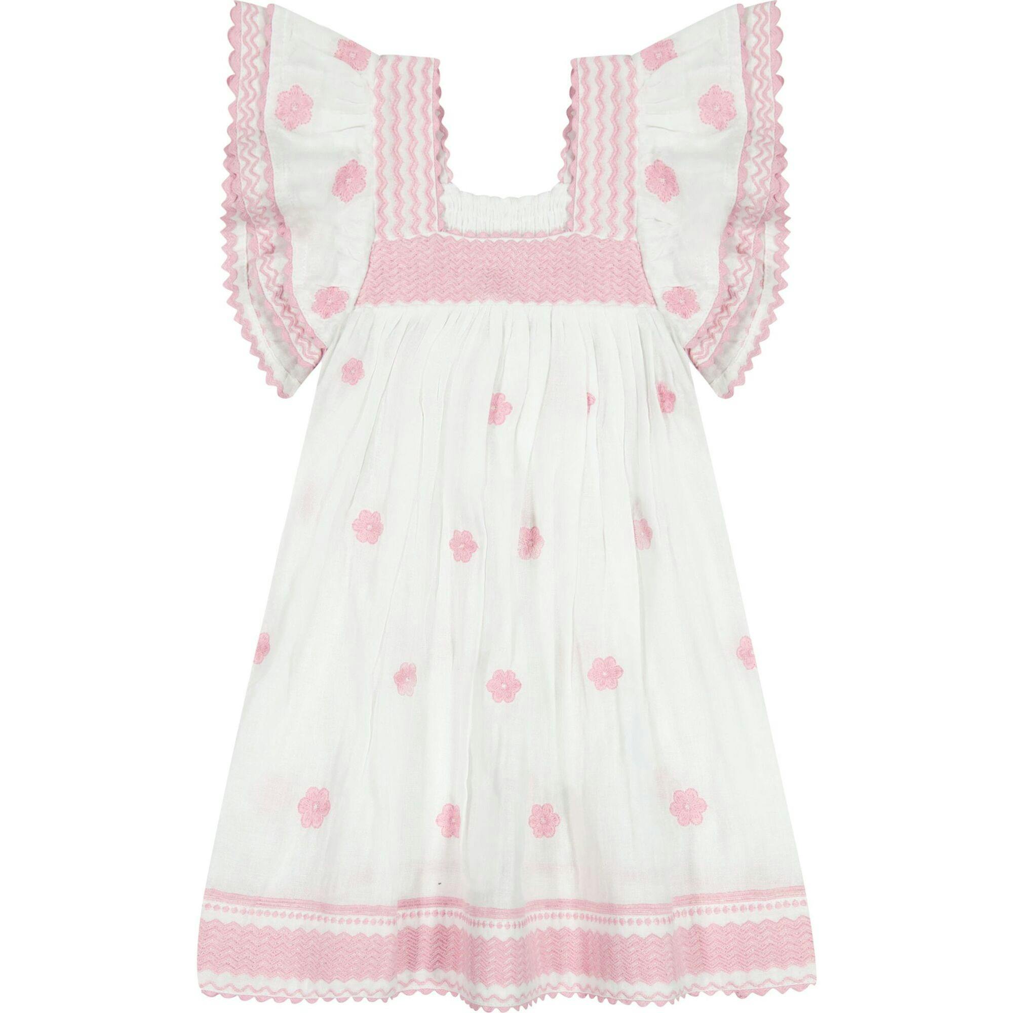 Serena Girl's Tassel Dress White Pink Frangipani, Pink