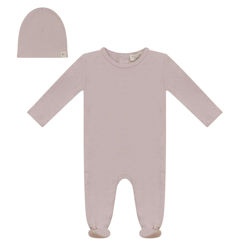 Puff Print Snap Front Cotton Romper and Hat Two Piece Set