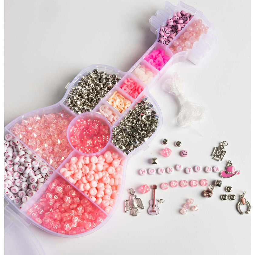 Cowgirl Pink Letter Bead Guitar Shaped Bead Kit with Western Charms