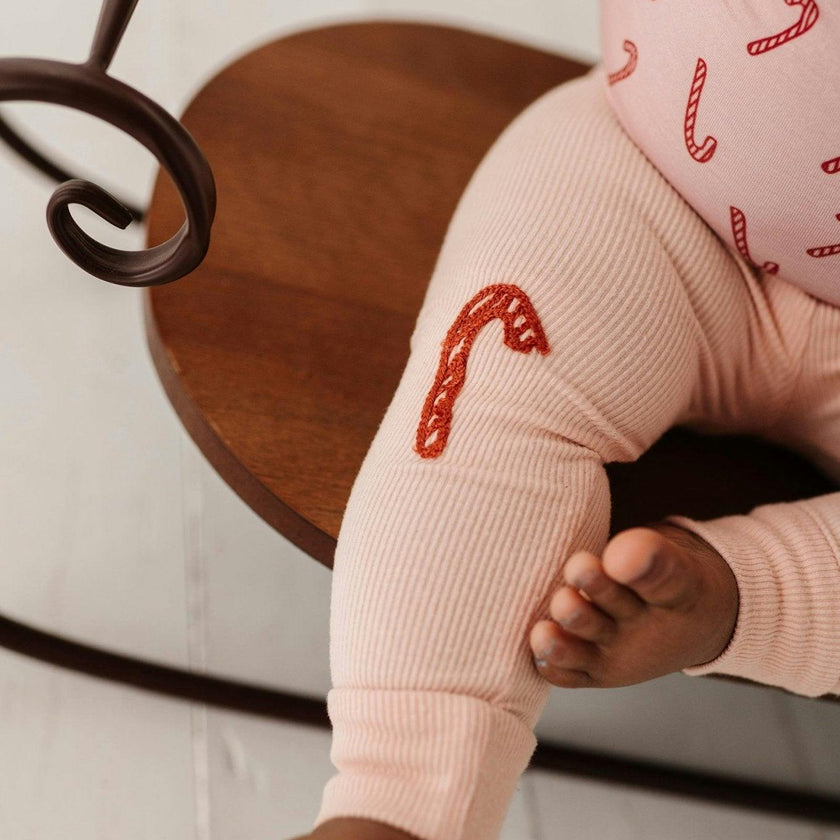 Girls Patch Ribbed Leggings in Candy Cane